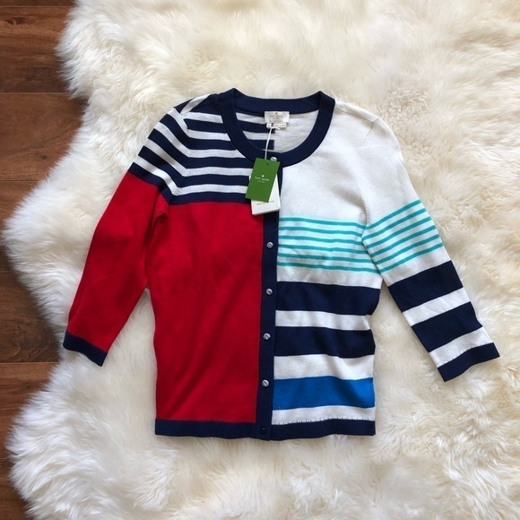 Kate Spade Ollie Stripe Bow Neck Cardigan Sweater - Picture 2 of 7